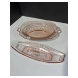 2 Pink Depression Glass Oval Dishes