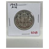 1945 Cdn Silver 50 Cents - Au