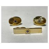 Masonic Order Cufflinks and Tie Clip in Gold tone
