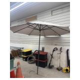 Patio Umbrella with Lights. Approx 9 ï¿½ across