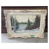 Framed Winter Landscape Painting Signed Anna