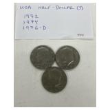 3 Usa Half Dollar - 1972, 1974 And 1976-d