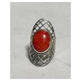 Sterling 925 Silver Ring with Red Coral