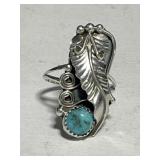 Sterling Silver Turquoise Ring with Leaf and