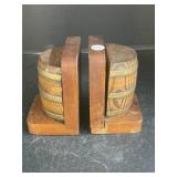 Wooden Barrel Bookends