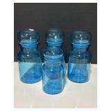 4 Made in Belgium Blue Glass Apothecary Jars
