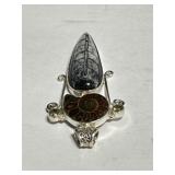 Sterling 925 Silver Fossilized Ammonite and