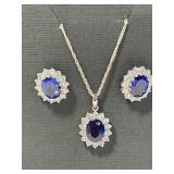 Sterling 925 Silver Blue & Clear Cut Stones