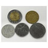 5 Italy Coins - Dated 1954-1982 As Noted