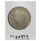 1902 U S A 5 Cent Liberty
