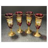 Victorian Ruby Red Cordial Liquor Glasses (4)