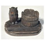Antique Carved Black Forest Owl Ink Well