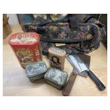 Buxton Travel Bag, 4 Vintage Metal Tins and