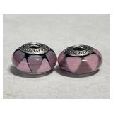 2x Pandora Sterling 925 Silver Murano Glass Charms