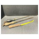 Vintage Butcherï¿½s Knife and 2 Sharpening Steels