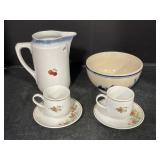 Ceramic Pitcher, Demitasse Cups & Saucers,