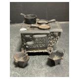 Queen Salesman Sample Cast Iron Stove & Pots