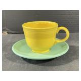 Fiesta Teacup & Saucer - Yellow Cup, Green Saucer