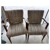 2 Chairs with Striped Upholstery and Wood Arms