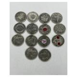 14 X Cdn 25 Cent Coins- See List In Pictures