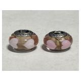 2x Pandora Sterling 925 Silver Murano Glass Charms