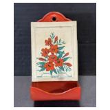 Antique Metal Red & Yellow Matchbox Holder with