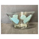 Vintage Anchor Hocking Chip Bowl Blue Leaf Gold