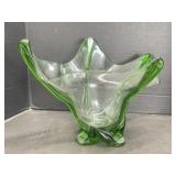 Green/Clear Art Glass Bowl 9 ' T
