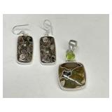 Sterling 925 Silver Rainforest Jasper coloured