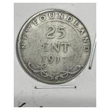 1917 Nfld 25 Cent -silver