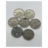 7 X Vintage 5 Cents - 1928,37,38,49,50,50,45
