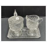Glass Tray, Creamer, Covered Sugar Bowl