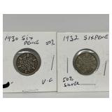 2 X G B 6 Pence - 1930 + 1932
