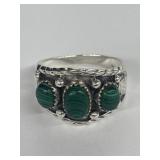 Sterling 925 Silver Malachite Ring Artistically
