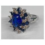 Sterling 925 Silver Ring with Oval Cut Blue