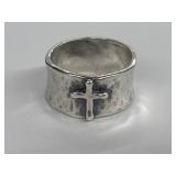Sterling 925 Silver Ring with Cross and Hammered