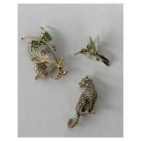Fairy, Hummingbird & Leopard Brooches