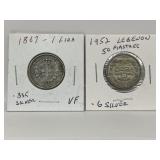 1867 1 Lire + 1952 Lebanon 50 Piastres