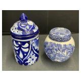 Blue & White Ceramic Canister & Ginger Jar