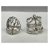 2x Sterling 925 Silver Rings - Ornate Swirl and