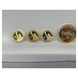 4 Coins-3x U S A $1 Capsulated + 1 History Of Gold
