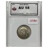 1933 British 1 Silver Shilling - Ksa Au58