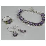3x Sterling 925 Silver: Ring with Amethyst and
