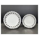 2 Reticulated Edge Vintage Milk Glass Round Bowls
