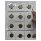 12 Cdn 5 Cents(sheet) -3x 1960, 6 X 1961, 3 X 1962