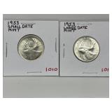 1953 'ld', 1953 'sd' Cdn Silver 25 Cent -both Mint