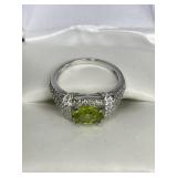Silver 925 Ring With Green Stone Surrounded By