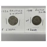 2 X G B 6 Pence - 1936 + 1944