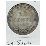 1907 Nfld 50 Cent -silver