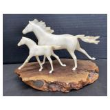 2 Horse Figures mounted on Wood Base